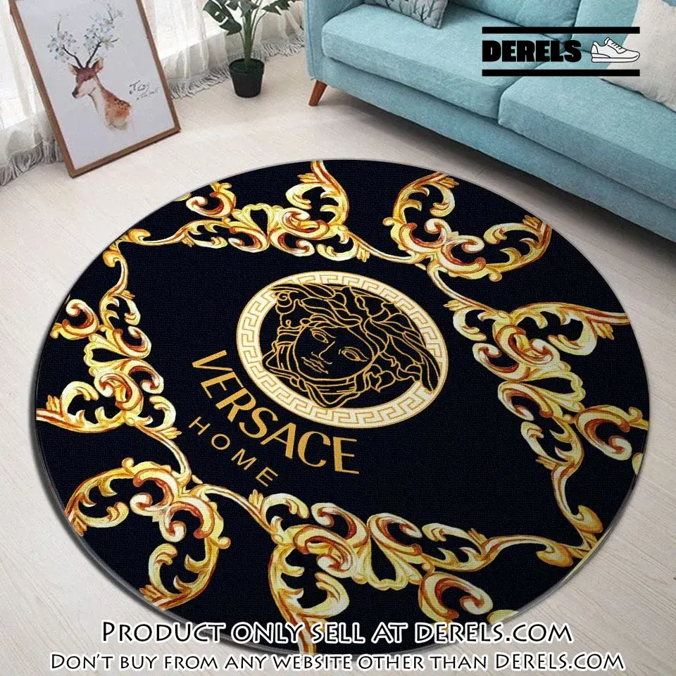 Versace medusa golden pattern black luxury brand fashion round rug carpet home decor special gift ldg dr2044340